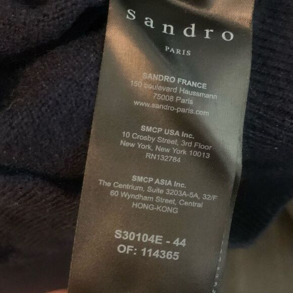 Sandro Suzanne Cashmere Wool Blend Waist Tie Navy Sweater - Picture 9 of 9